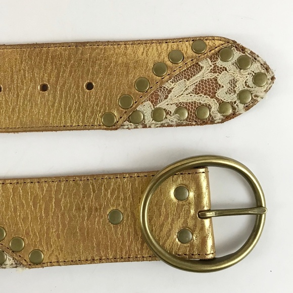 Gold Belt Embellished w/Lace, Sequins & Studs - Picture 3 of 7